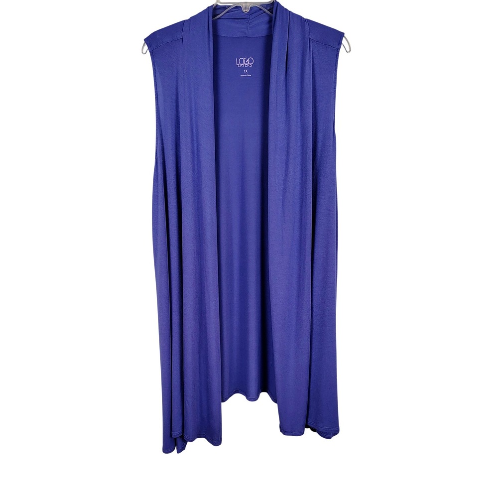 LOGO by Lori Goldstein Womens 1X Layers Vest Purple Rayon Blend Open Front Drape